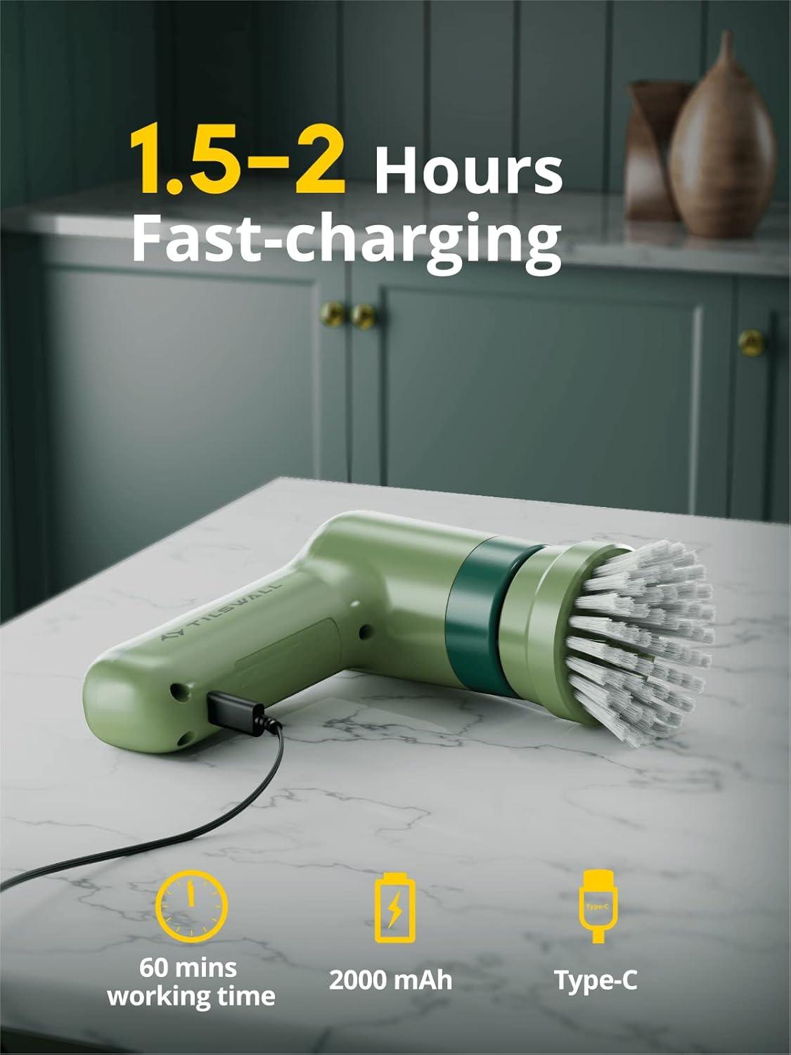 Tilswall Cordless Electric Spin Scrubber - IPX7 Waterproof Cleaning Brush with 180Min Runtime & 43" Extendable Handle, Ideal Gift for Home/Bathroom/Car (Includes 4 Brush Heads)