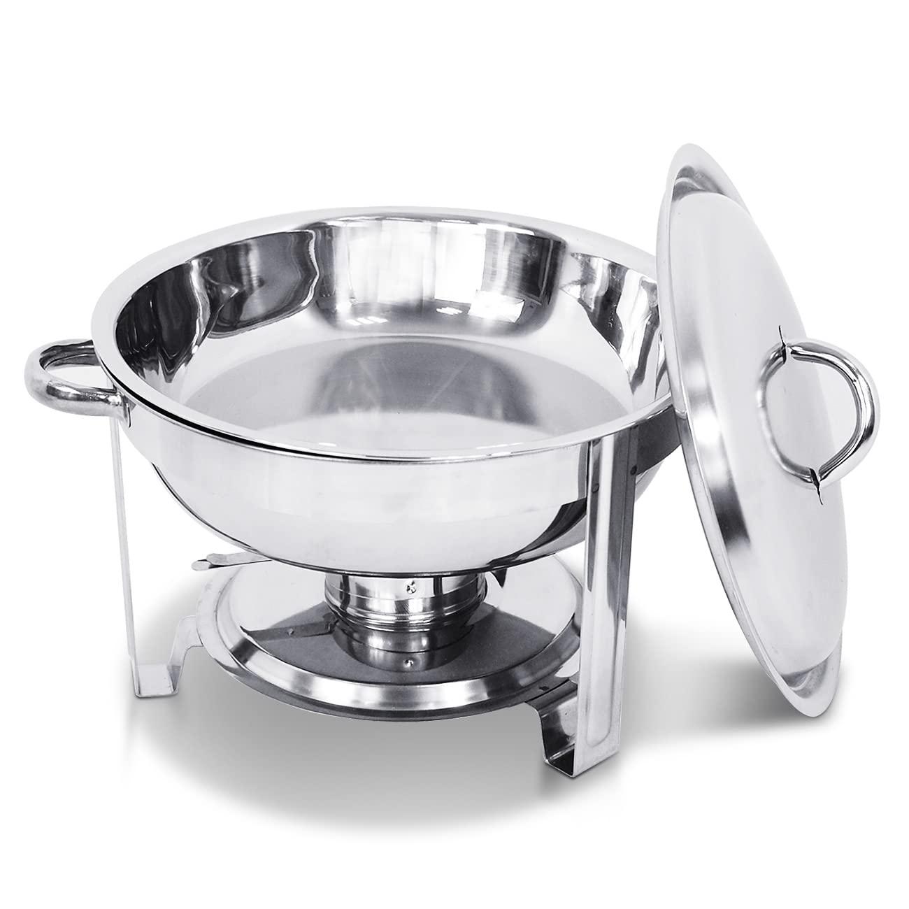 SUPER DEAL Upgraded 5 Qt Full Size Stainless Steel Chafing Dish Round Chafer Buffet Catering Warmer Set w/Food and Water Pan, Lid, Solid Stand and Fuel Holder