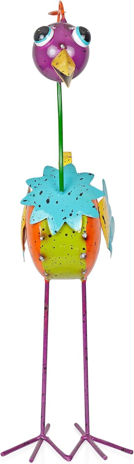 21" Multicolor Quirky Metal Rainbow Bird Garden Decor