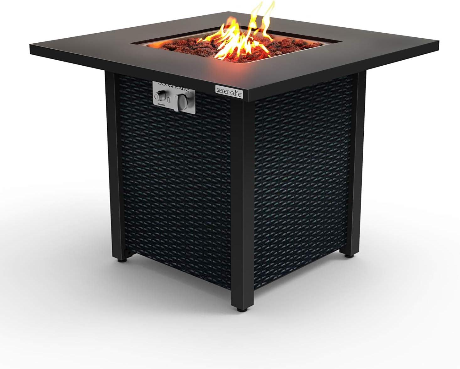 Black Steel Propane Gas Fire Pit Table with Lava Rocks