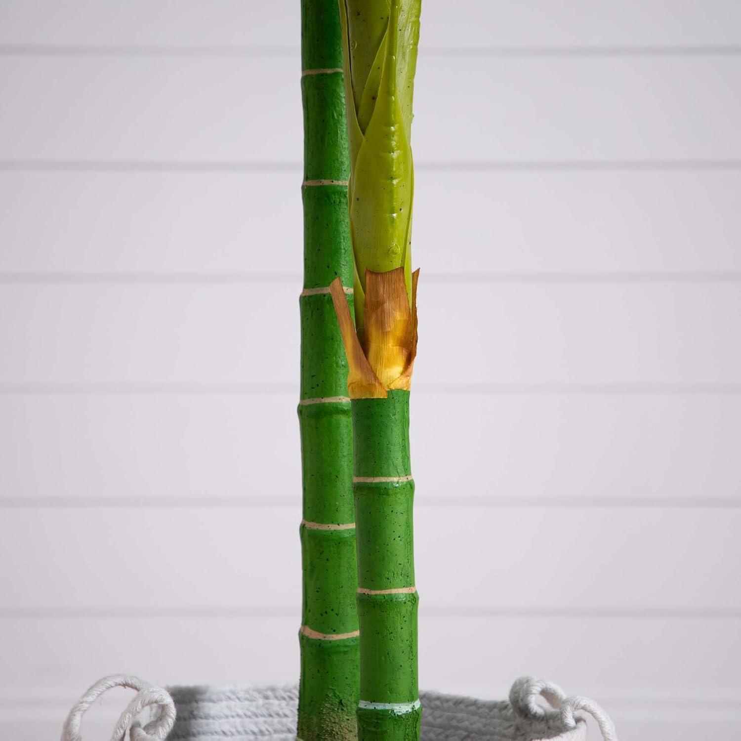 Nearly Natural 8ft. Golden Cane Artificial Palm Tree in Handmade Natural Cotton Planter
