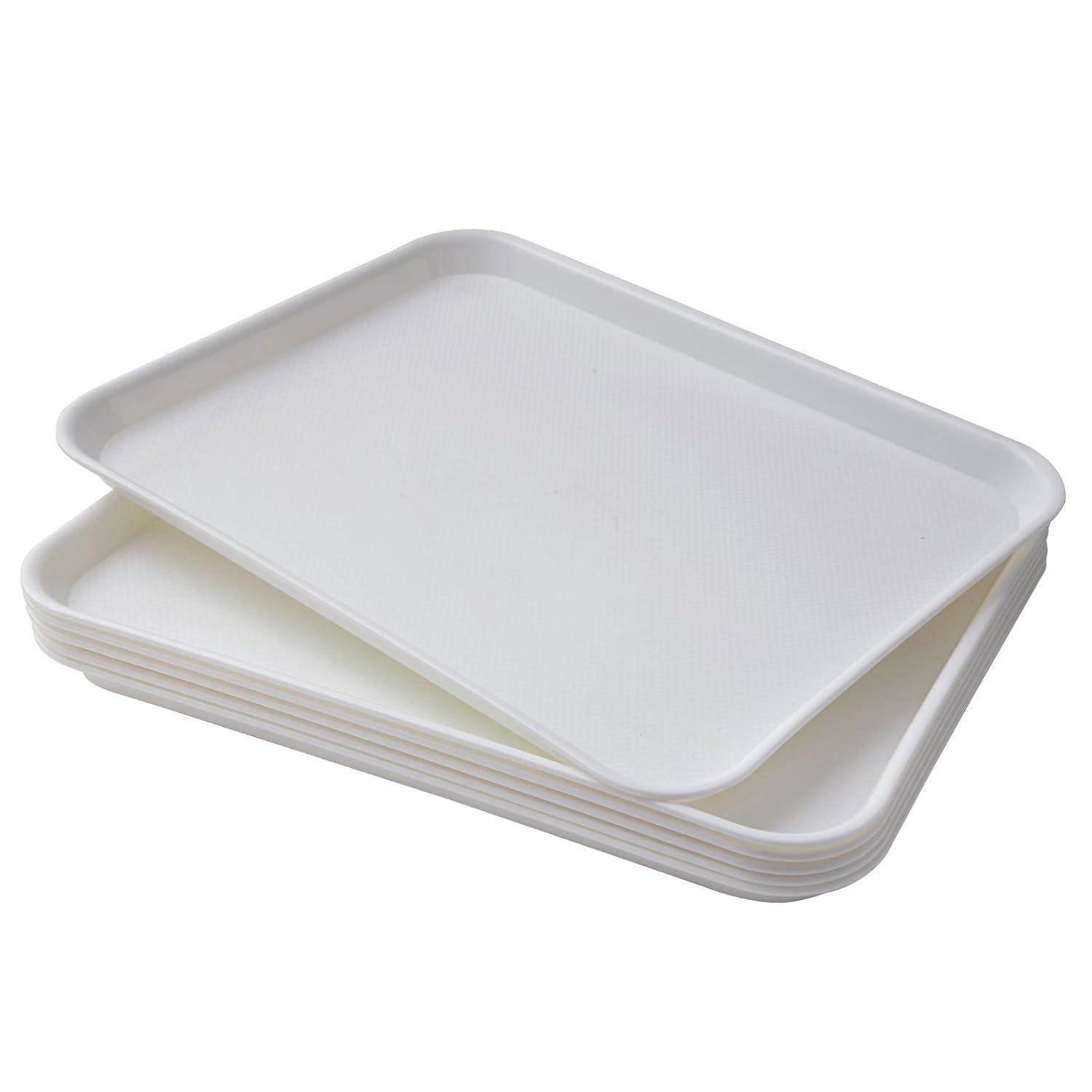 Rectangular Plastic Serving Trays,Fast Food Serving Cafeteria Trays,17"X13",Set of 6(White)
