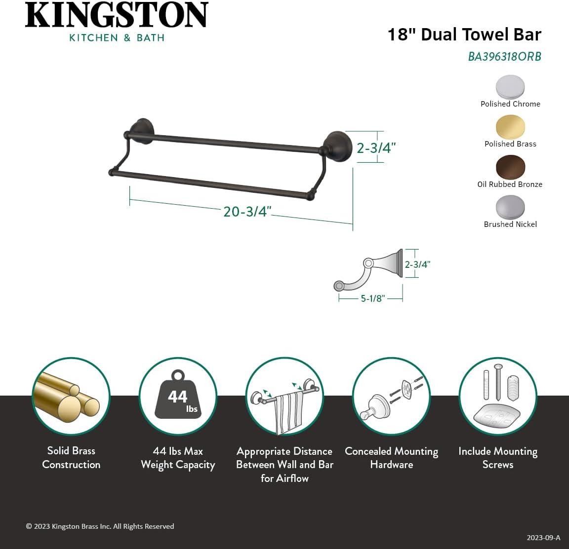 Kingston Brass 18-Inch Polished Chrome Dual Towel Bar