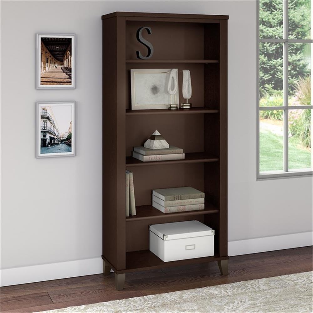 Bush Furniture Somerset Tall 5 Shelf Bookcase, Mocha Cherry