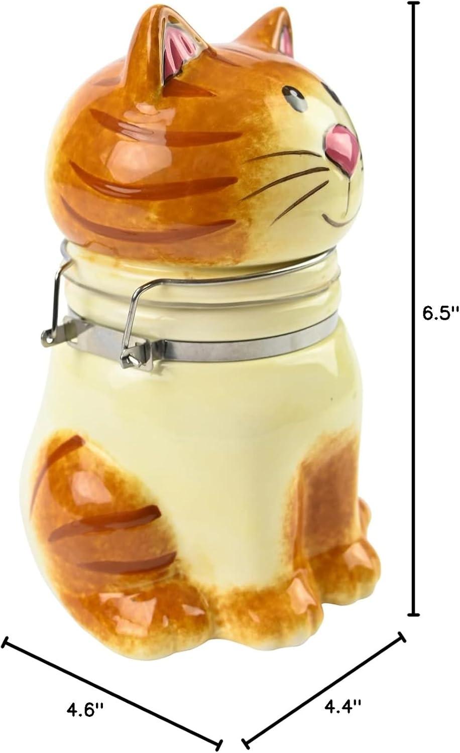 Hand-Painted Ceramic Cat Storage Jar with Hinged Lid