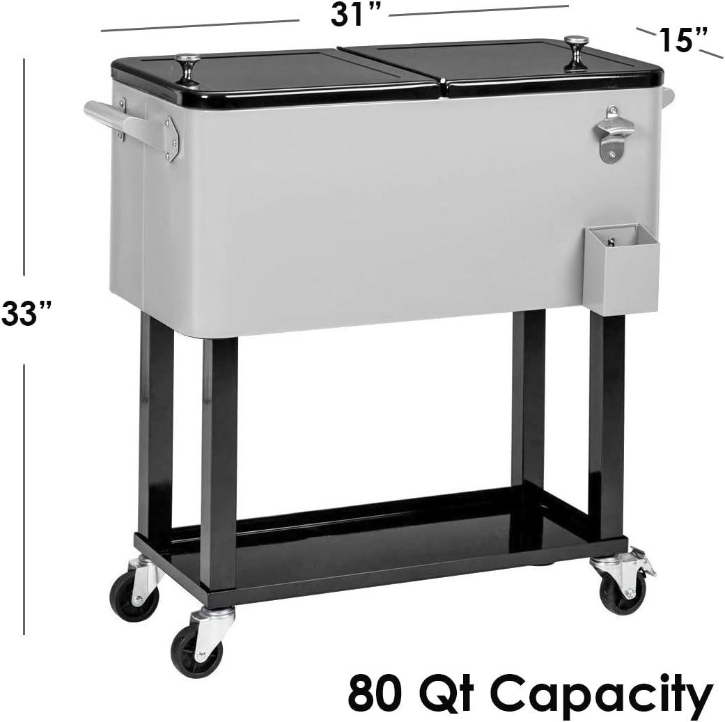 Home Aesthetics Grey 80 Qt Quart Rolling Cooler Ice Chest Beverage Bar for Patio Outdoor Party