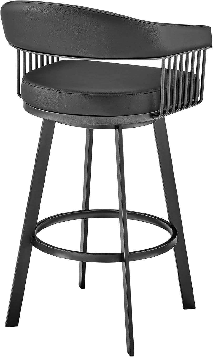 Chelsea 25" Black Metal Swivel Bar Stool with Faux Leather