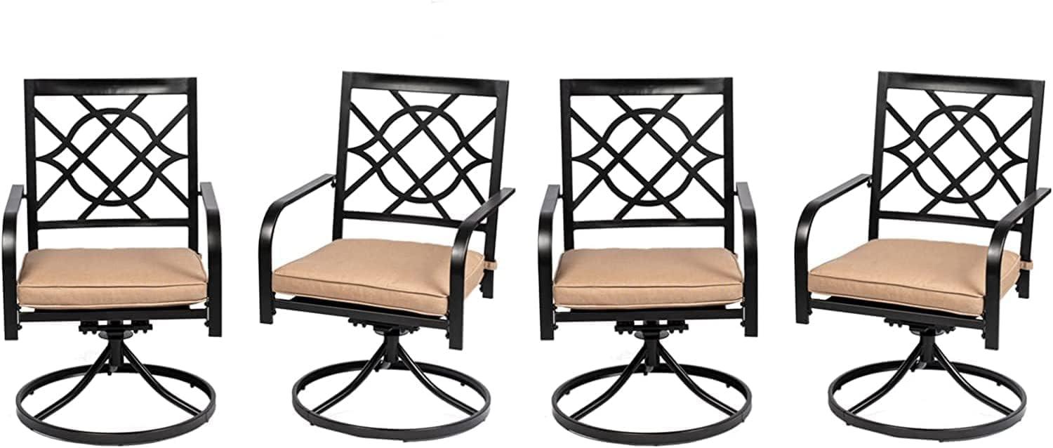 Black Metal Swivel Dining Chairs with Brown Cushions, Set of 4