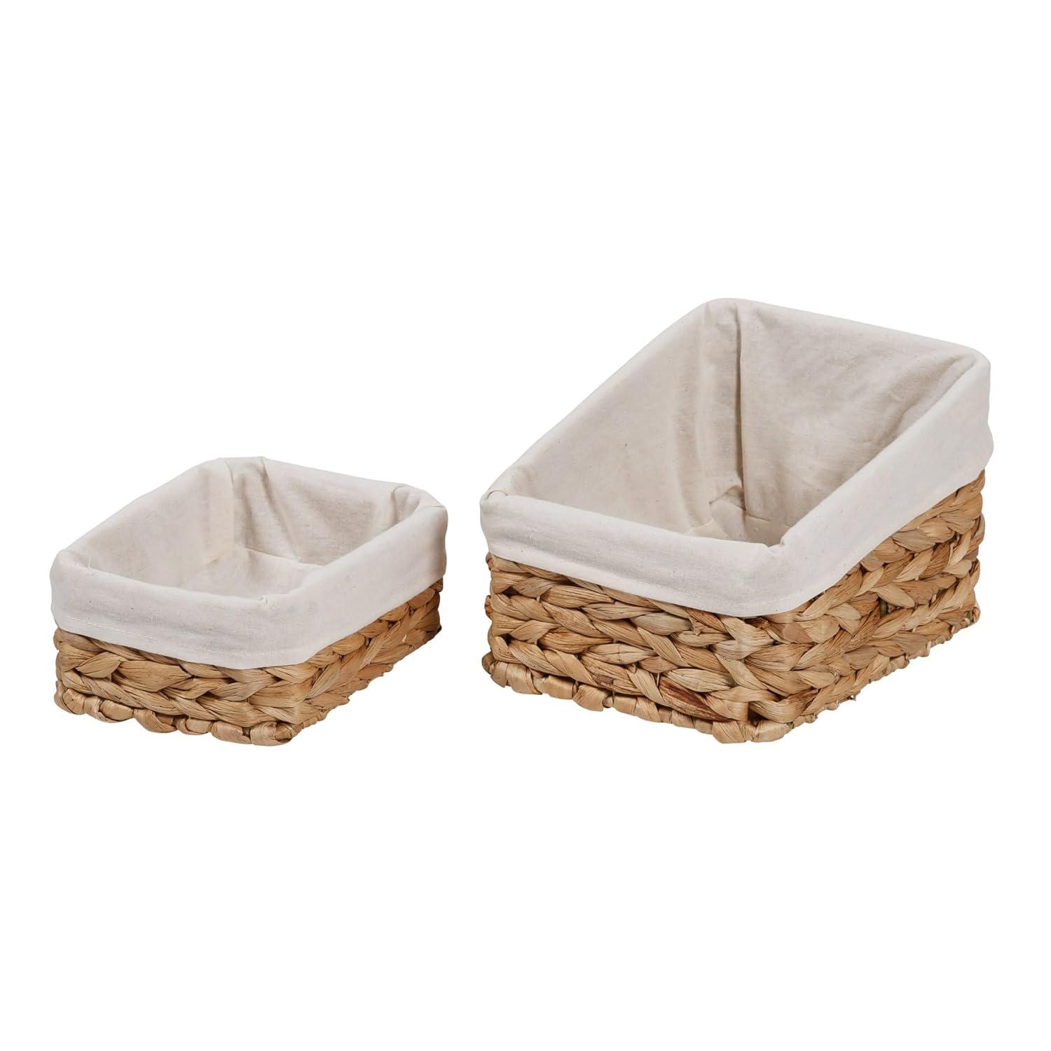 Honey-Can-Do Water Hyacinth Wicker Laundry Hamper and Bath Storage Basket Set of 7, Natural/White