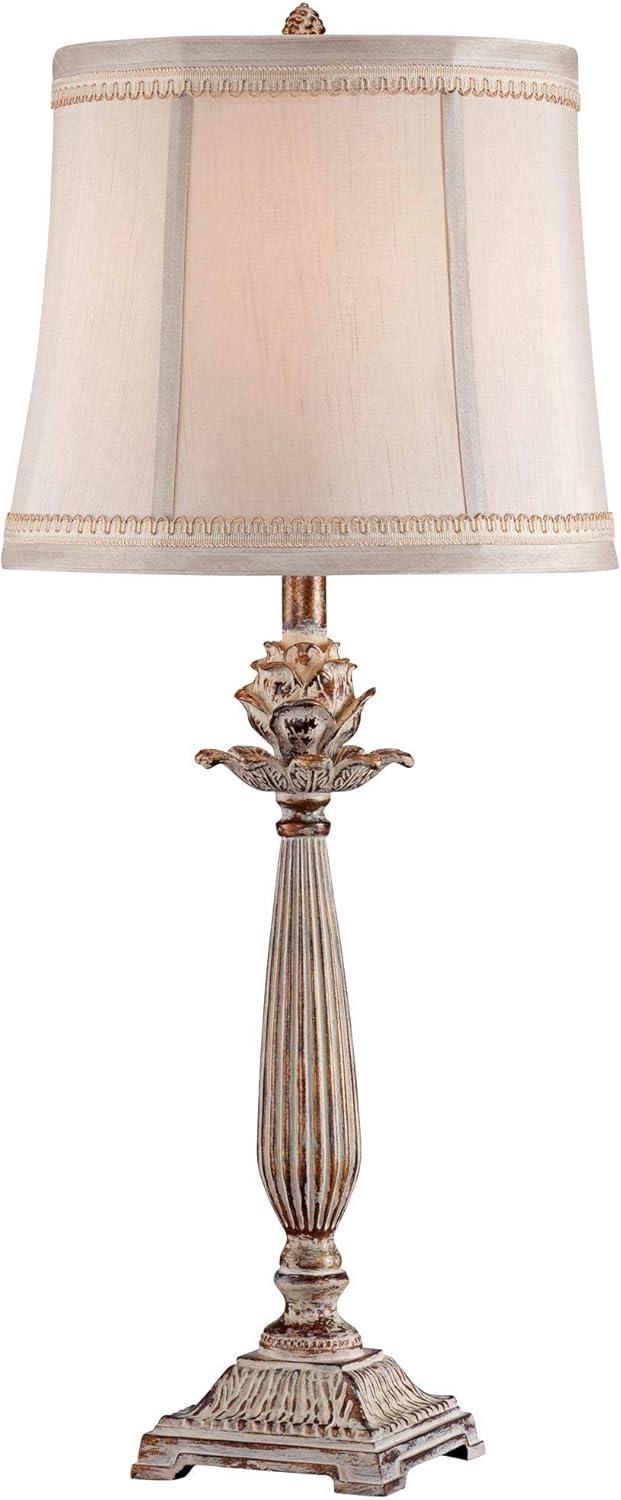 Regency Hill Petite Artichoke Font Traditional Table Lamp 28" Tall Antique White Washed Beige Fabric Bell Shade for Bedroom Living Room Nightstand