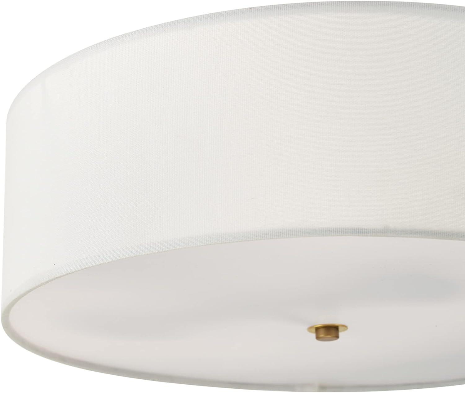 Globe Electric Kyle 2-Light Matte Brass Flush Mount Ceiling Light with White Linen Shade, 60998