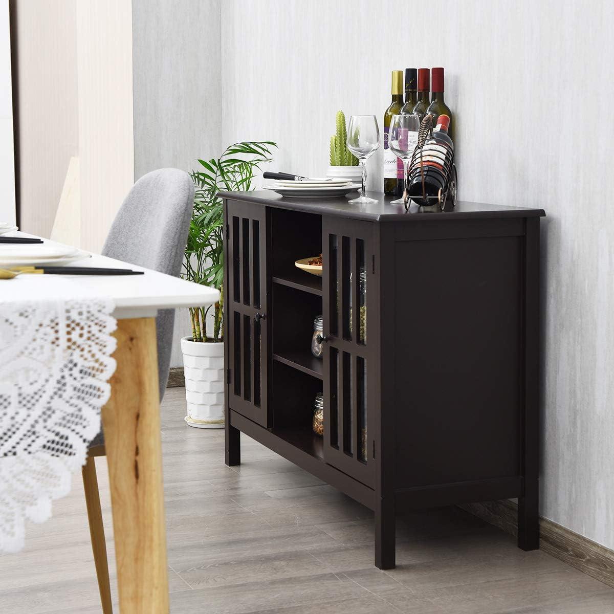 Elegant Tall Brown TV Console with Cabinet Storage and Shelves