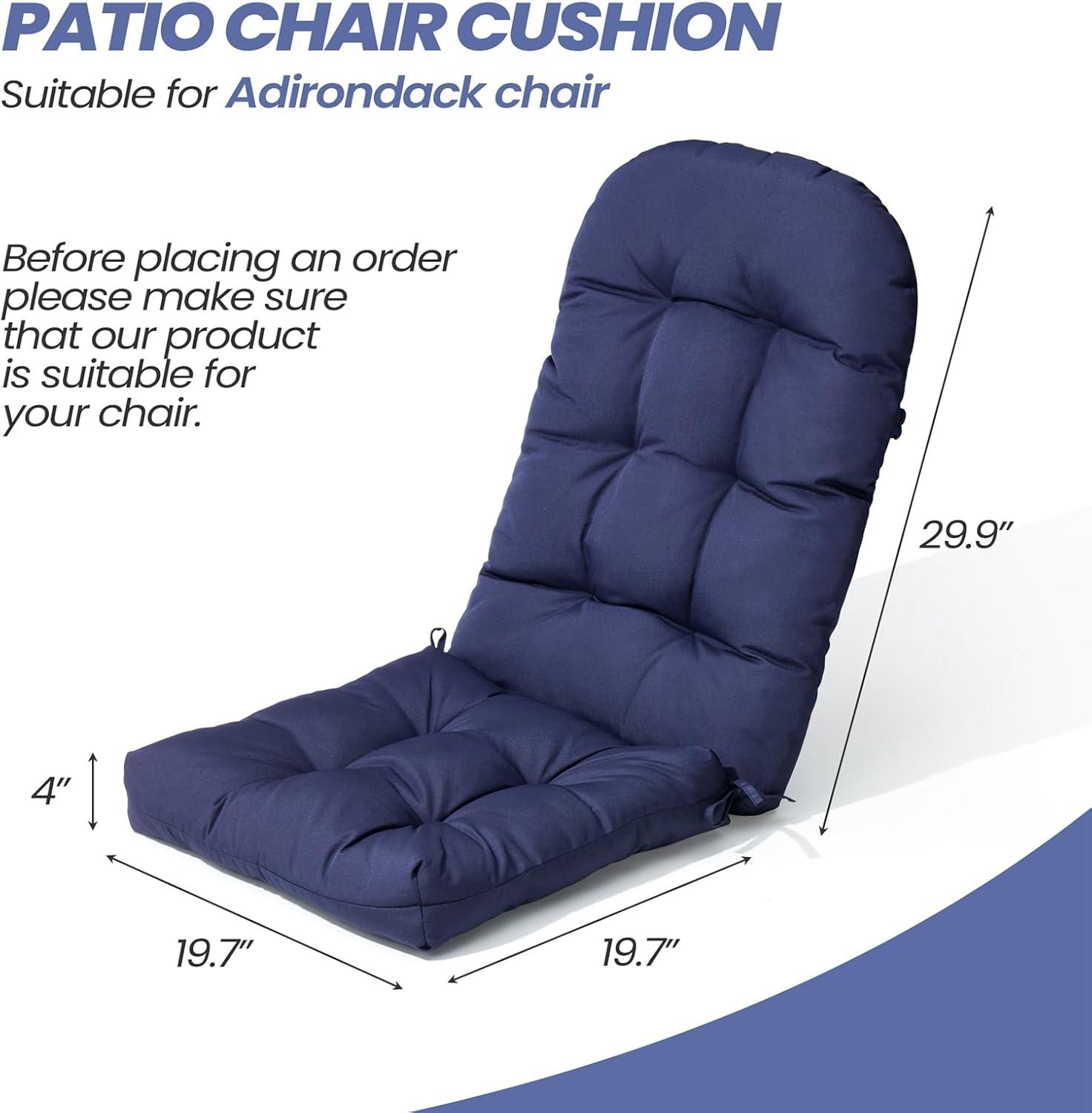Crestlive Products Adirondack Style Patio Outdoor Chair Cushion for Adirondack Chair or Lounge Rocking Chair - See picture 2-Piece Set, Navy Blue