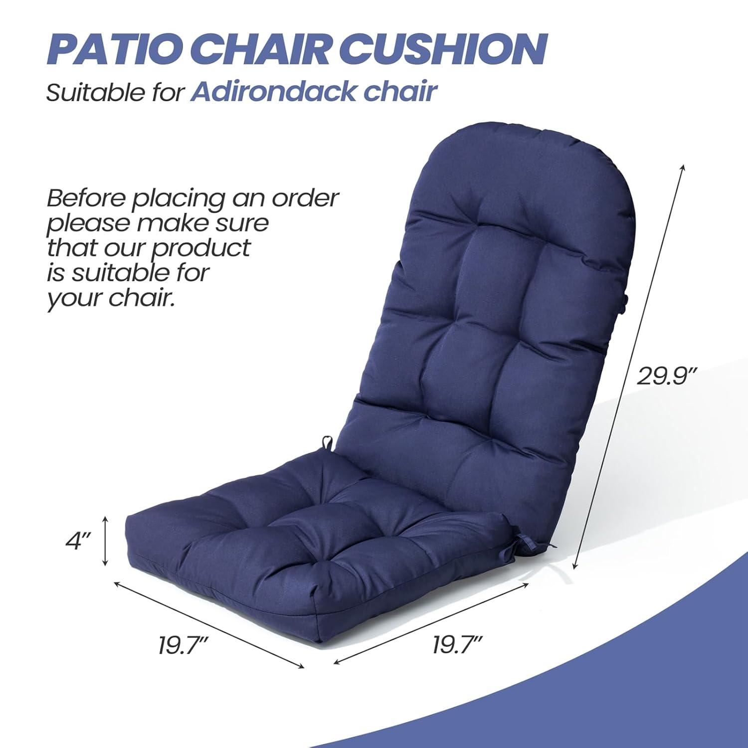 Crestlive Products Adirondack Style Patio Outdoor Chair Cushion for Adirondack Chair or Lounge Rocking Chair - See picture 2-Piece Set, Navy Blue