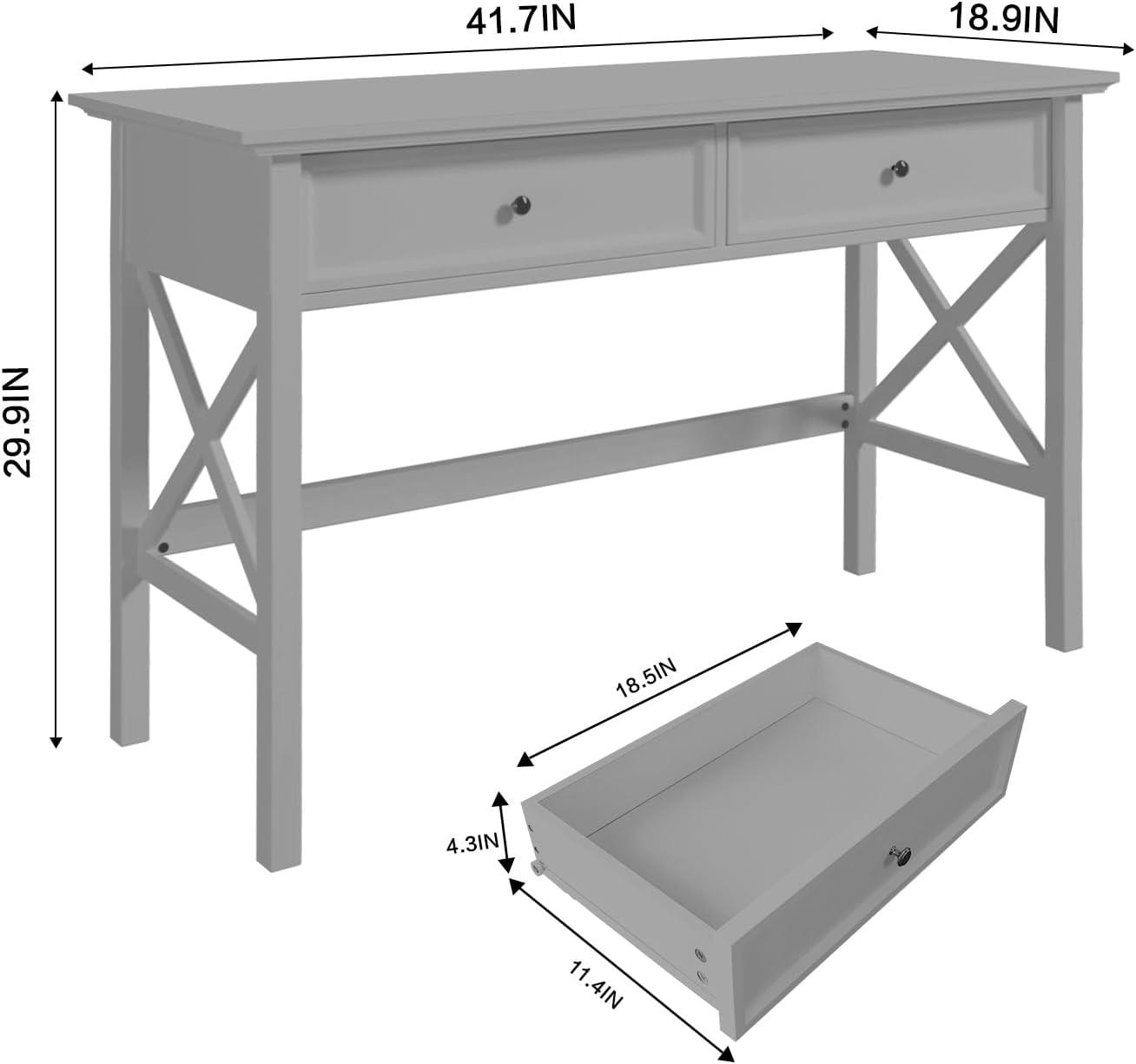 Gray Rectangular Modern Engineered Wood Computer Desk with Drawers