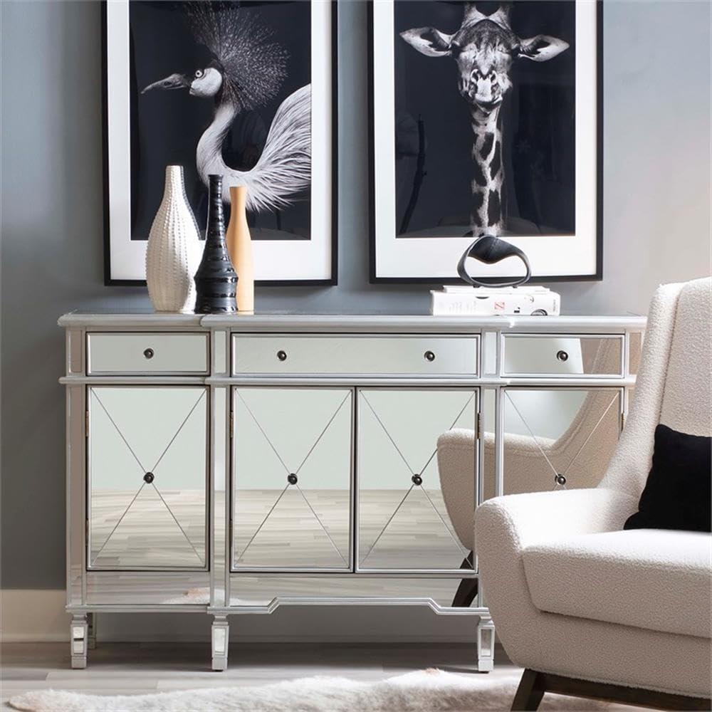 Powell Company Mirrored 4-Door 3-Drawer Console