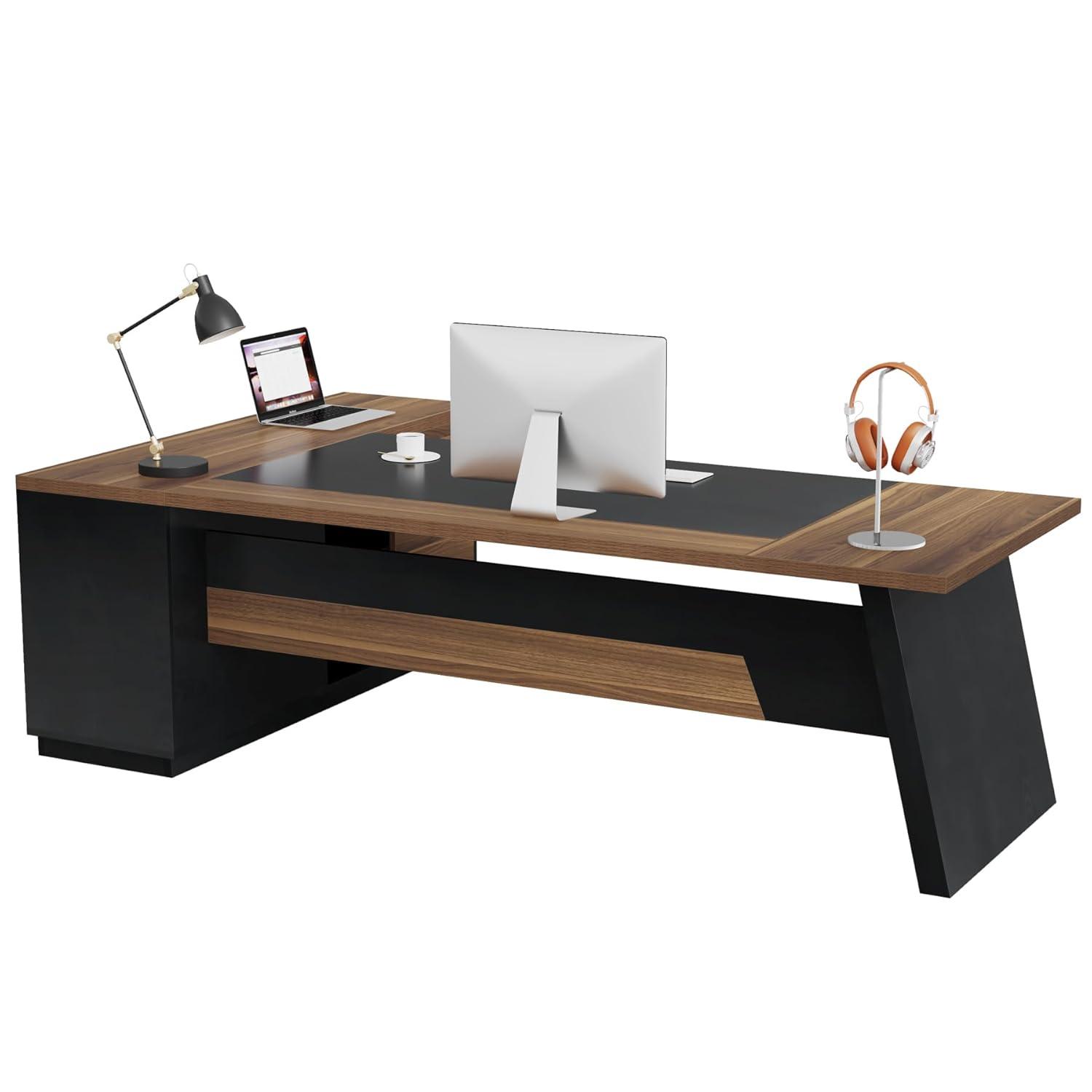 Tribesigns Modern 78" L-Shaped Executive Desk with Drawers and Lateral File Cabinet, Brown