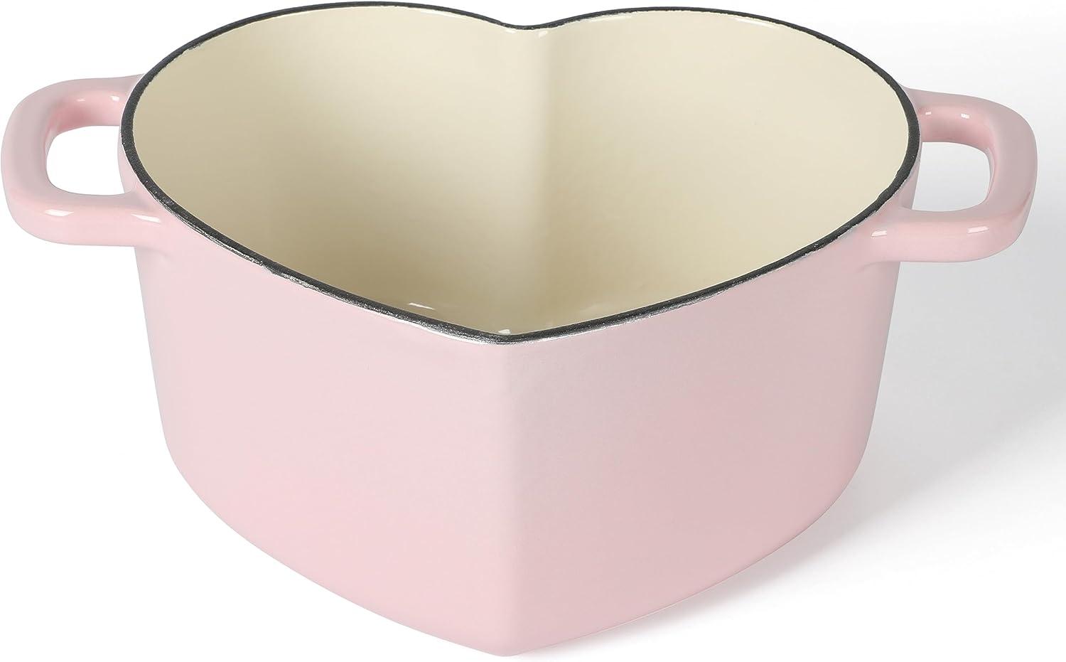 Martha Stewart Heart Shaped 2qt Dutch Oven Pink: Enamel Surface, Oven-Safe, Gas & Electric Compatible, 9.5 lbs