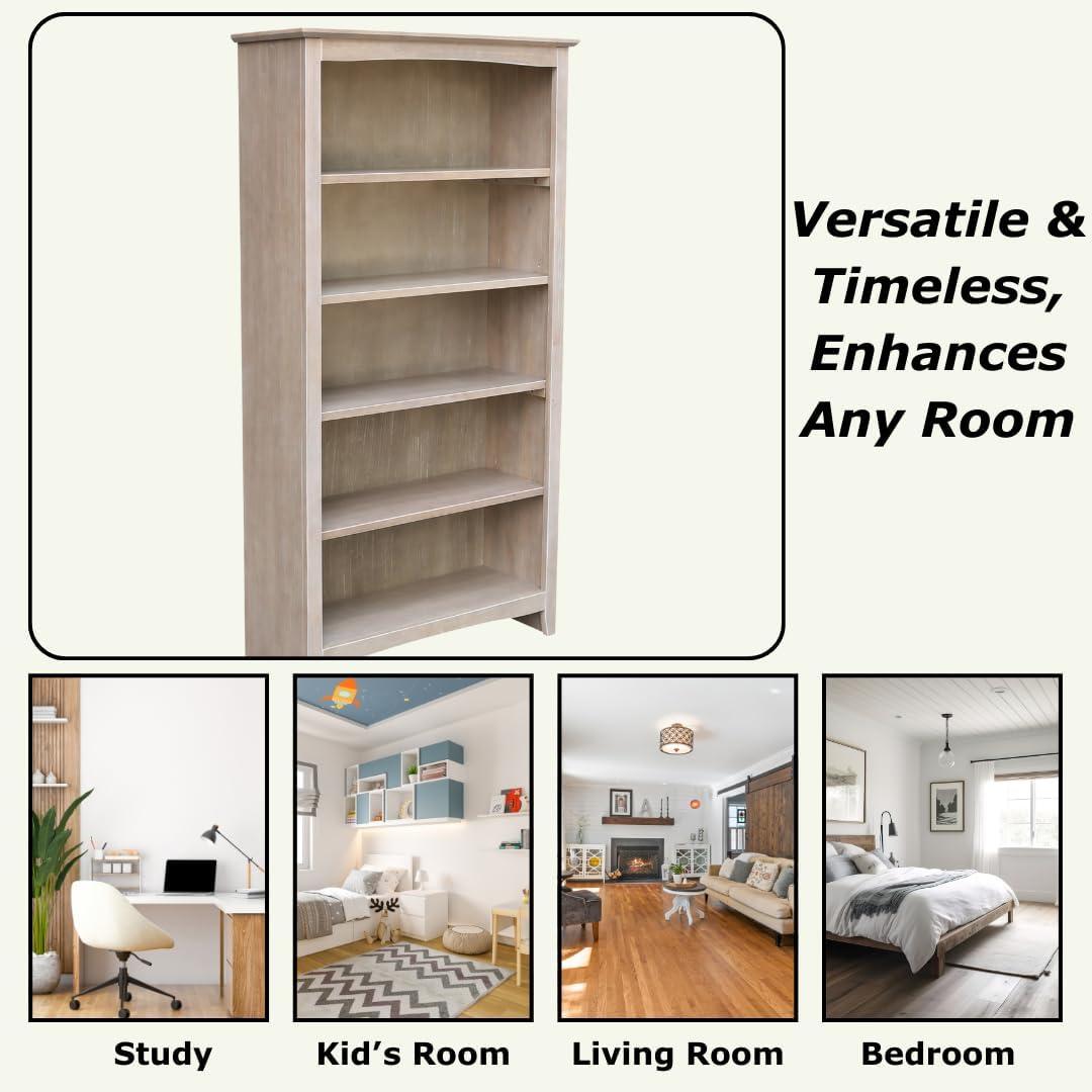 60" Shaker Bookcase Washed Gray/Taupe - International Concepts: Solid Wood, 4-Shelf Storage