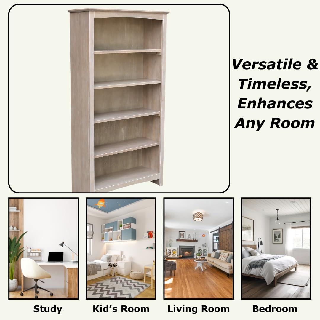 60" Shaker Bookcase Washed Gray/Taupe - International Concepts: Solid Wood, 4-Shelf Storage