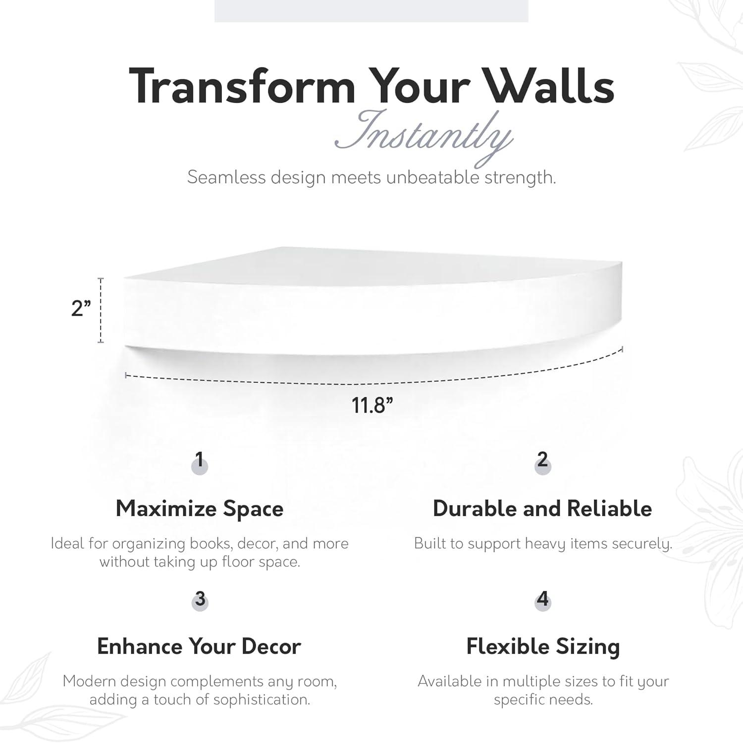 InPlace 11.8" x 11,8" Floating Corner Shelf Wall Mounted White: Modern Style, Wood Composite, Includes Mounting Hardware
