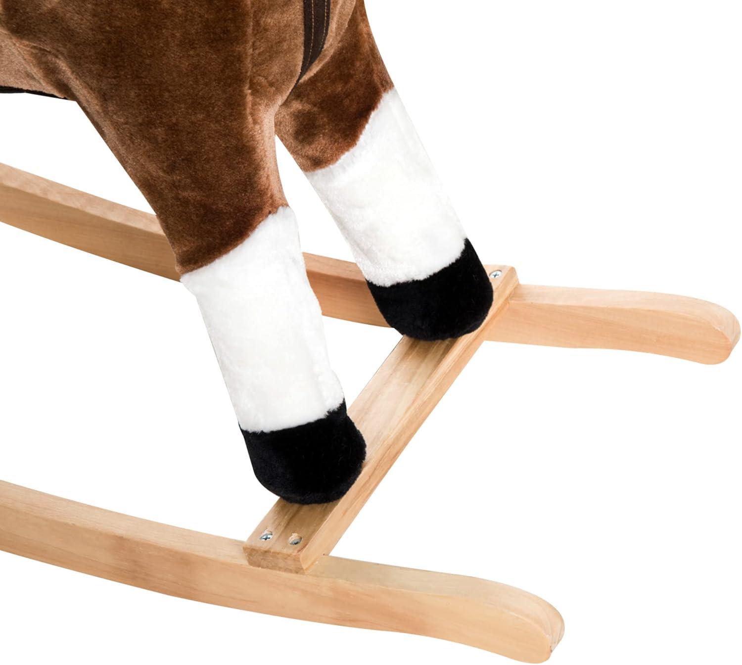 Qaba Kids Plush Toy Rocking Horse Ride on with Realistic Sounds -  Brown