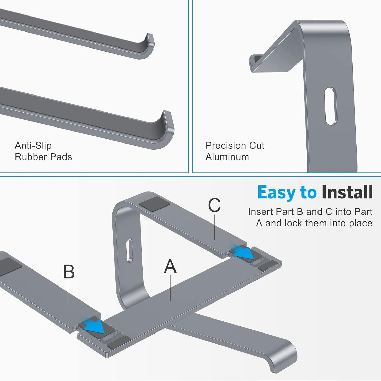 Adjustable Silver Aluminum Ergonomic Laptop Stand for Desk