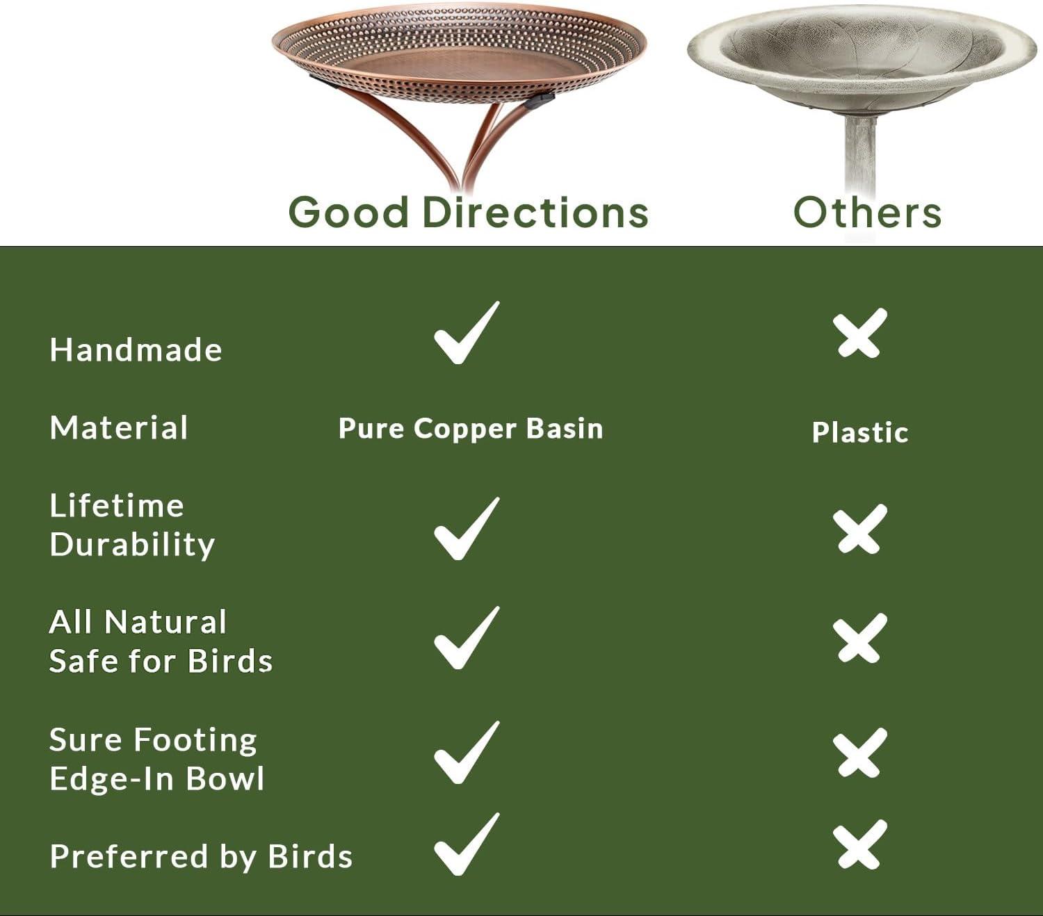 Good Directions BBG20-1 20" Pure Copper Tranquility Birdbath, Bronze Finish, Includes Collapsible Stand