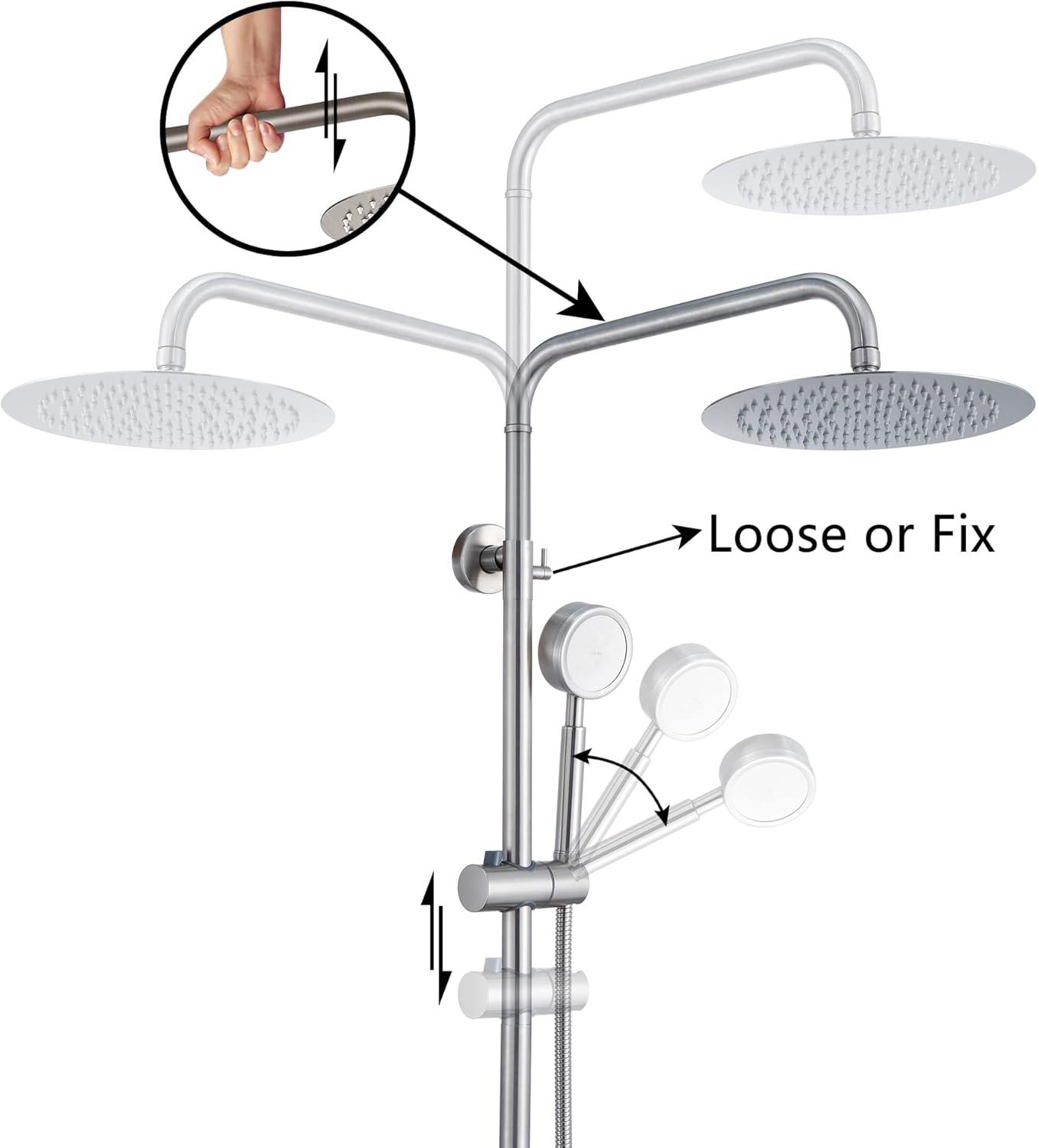 Outdoor Shower Fixture SUS304 Shower Faucet Combo Set Stainless Steel 8 Rainfall Shower Head