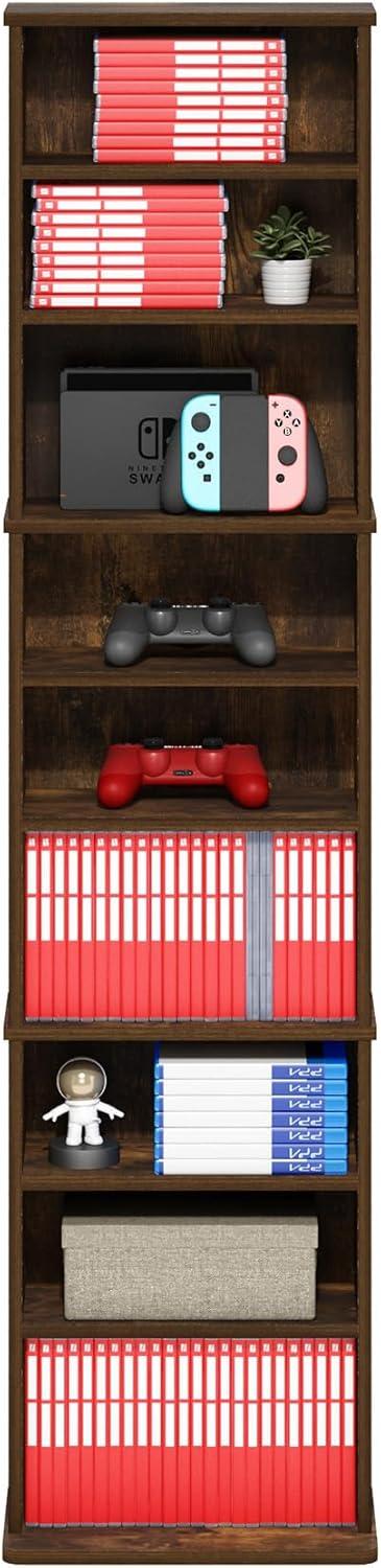 Furinno JAYA 9-Shelf Multimedia Media Storage Tower Rack with Adjustable Shelves, Amber Pine