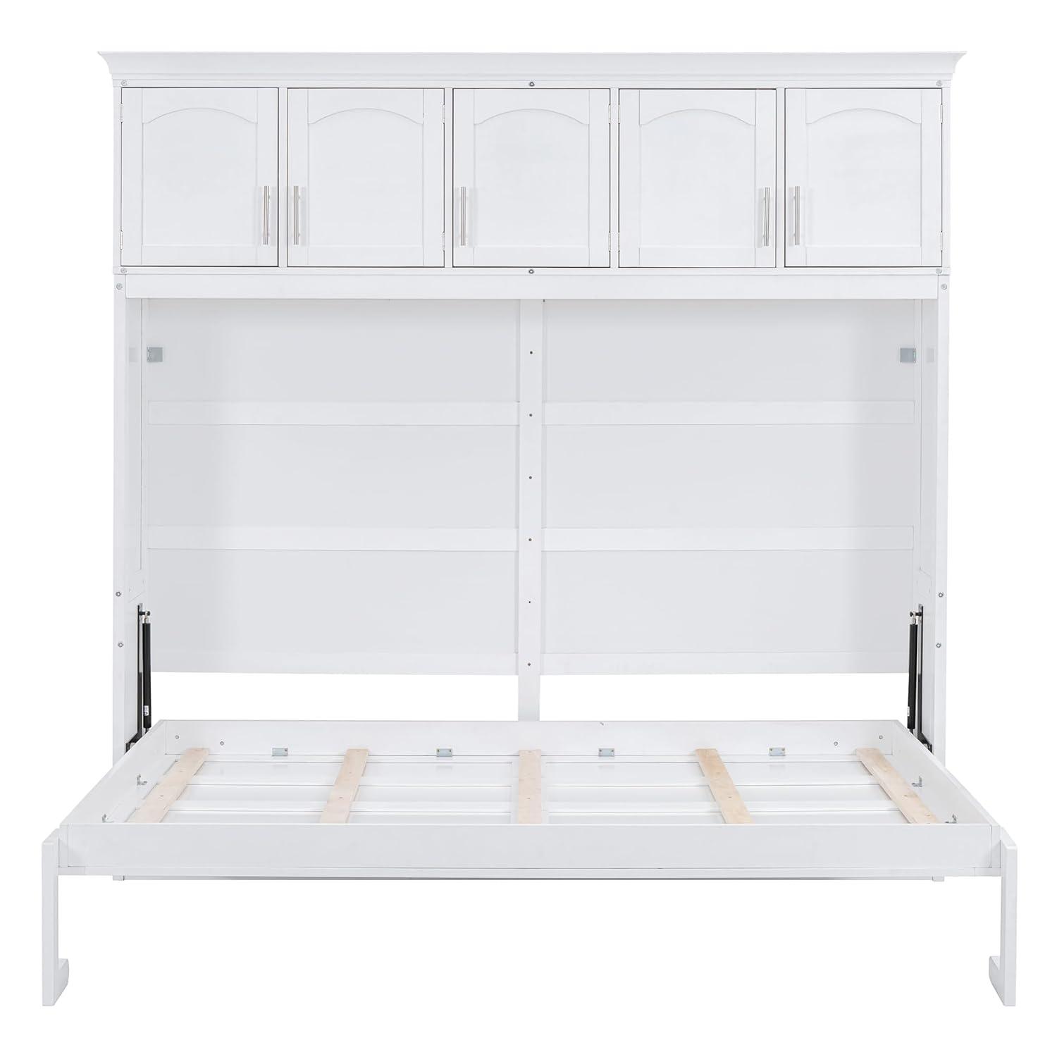 Harper & Bright Designs Queen Size Murphy Bed Wall Bed with Storage Cabinets, Space-Saving for Multipurpose Guest Room Bedroom or Home Office, White