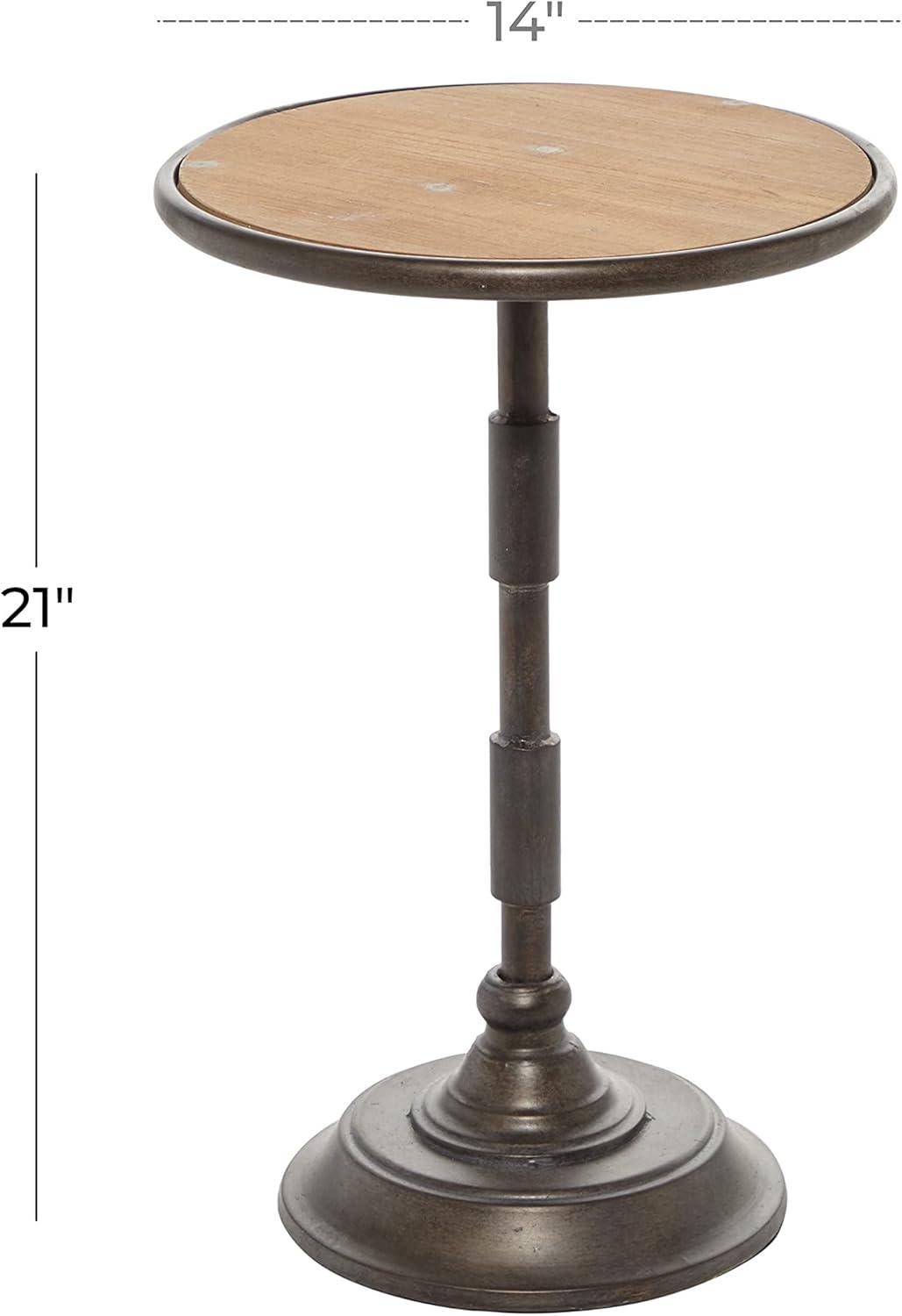 Olivia & May Industrial Wood Pedestal Accent Table Brown: Round Iron Base, No Assembly Required