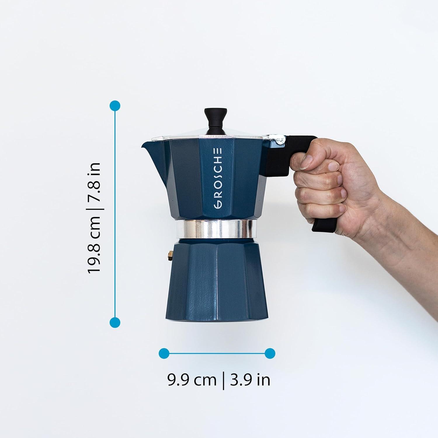 GROSCHE Milano Stovetop Espresso Maker Moka Pot 6 Espresso Cup size 9.3oz, Blue