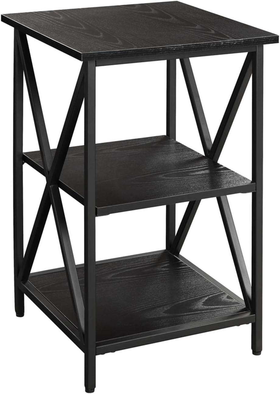 Black and Cherry 3-Tier Wood Metal End Table