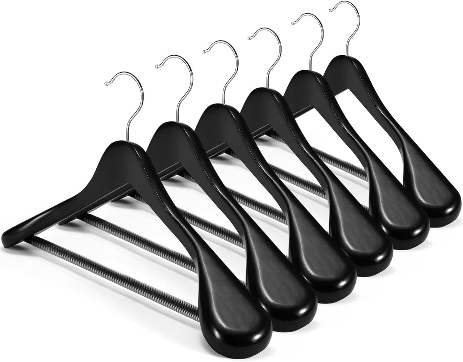 Rebrilliant 6 Pack Wide Shoulder Wooden Hangers, 360° Rotating Hooks, Solid Wood Heavy Duty Hangers