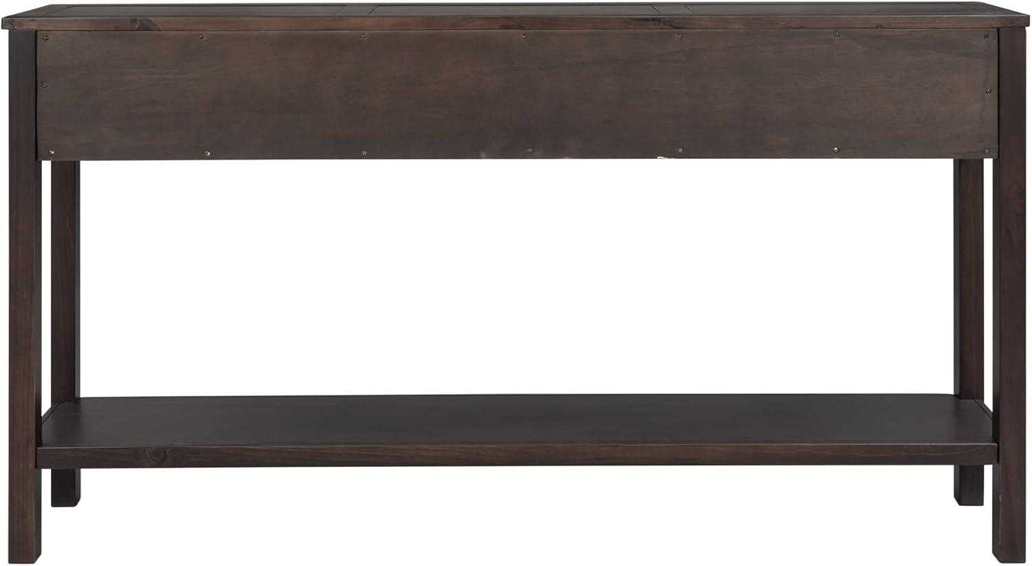 Merax Long Entryway Console Table with 4 Storage Drawers, 60" Solid Wood Sofa Table with Bottom Shelf, for Living Room Hallway, Espresso