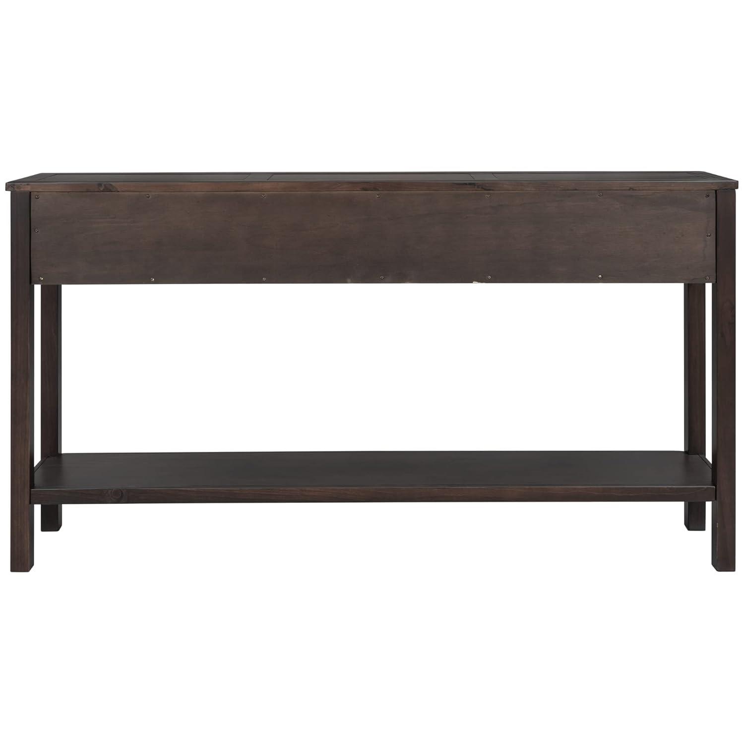 Merax Long Entryway Console Table with 4 Storage Drawers, 60" Solid Wood Sofa Table with Bottom Shelf, for Living Room Hallway, Espresso
