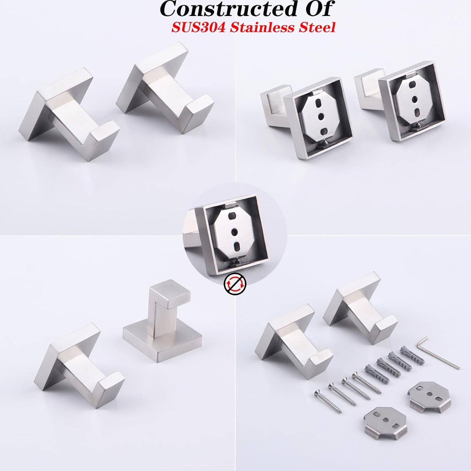 GERZWY Brushed Stainless Steel Towel Hook Robe Hook Coat Hook Heavy Duty Wall Mounted Luxury Hooks for Bathroom Hotel 2 Pack FG1607-2LS