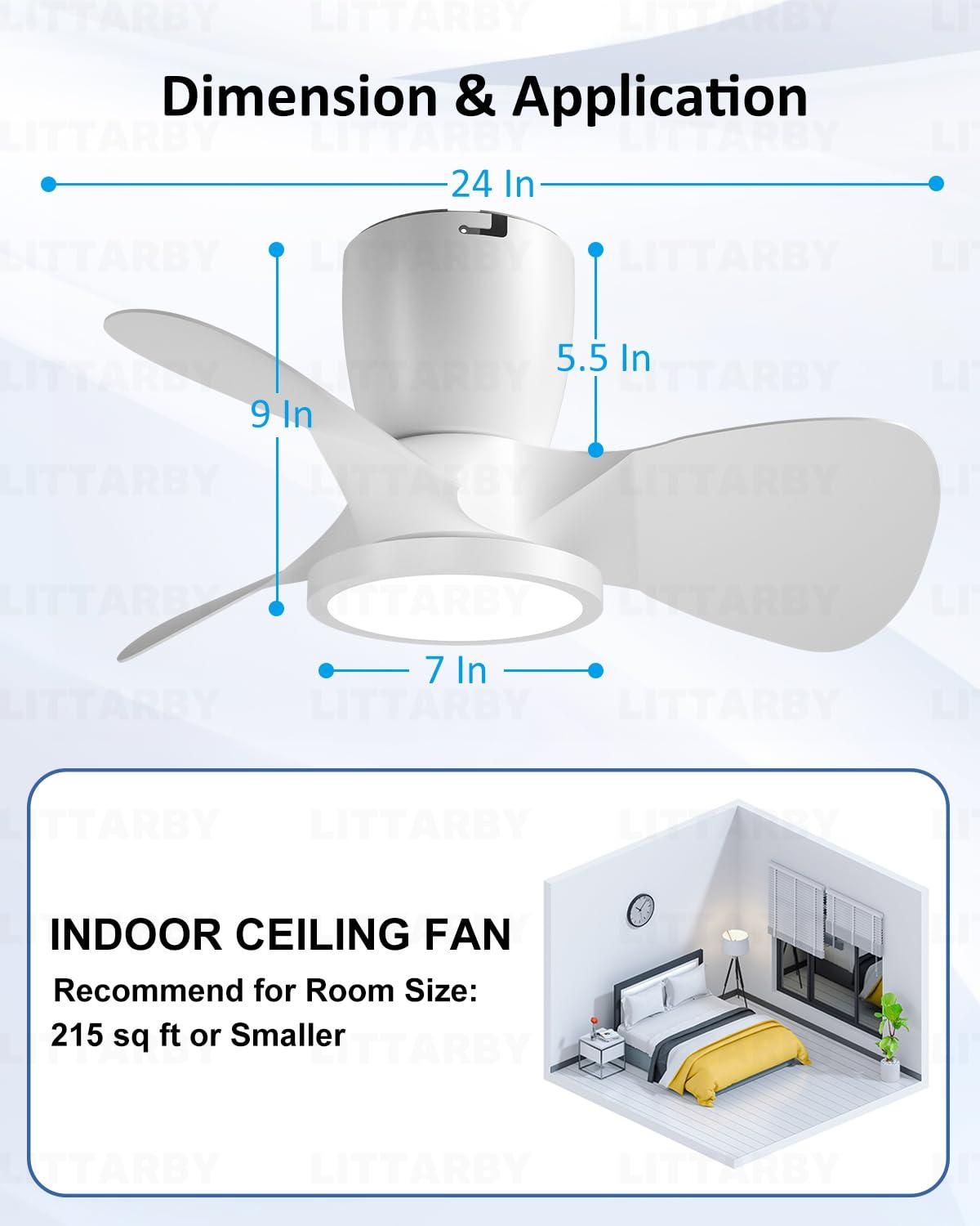 Ceiling Fans with Lights and Remote, 24 Inch Reversible Black Modern Dimmable 3CCT Flush Mount Ceiling Fans, Small Low Profile Ceiling Fan with Light for Bedroom, Kitchen, Living/Kids/Dining Room