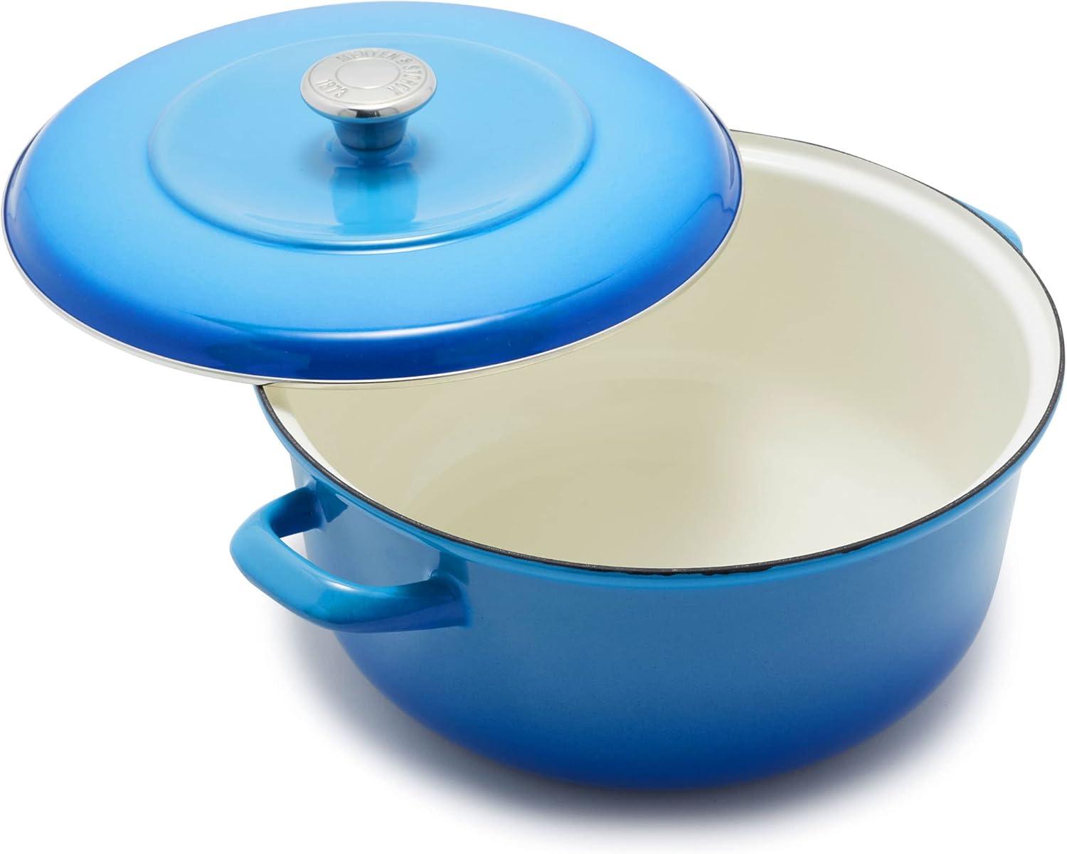 Merten & Storck 5.3qt Enameled Iron Dutch Oven Pot with Lid Azure Blue: Cast Iron, Induction Compatible, Hand Wash Only