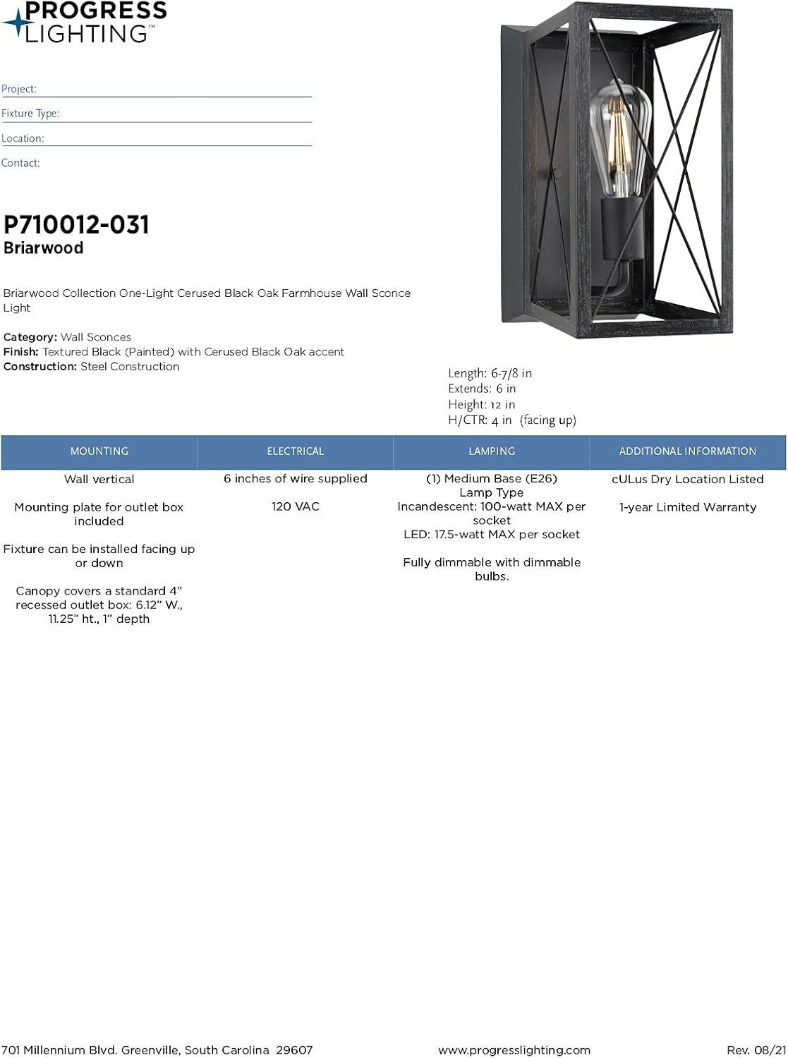 Briarwood Collection One-Light Cerused Black Oak/Black Farmhouse Wall Sconce Light