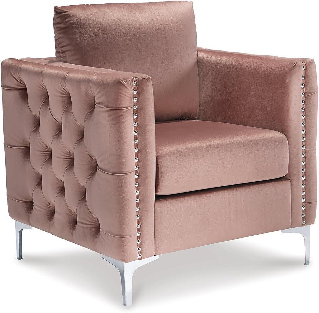 OUWI Lizmont Modern Glam Accent Chair with Nailhead Trim, Pink