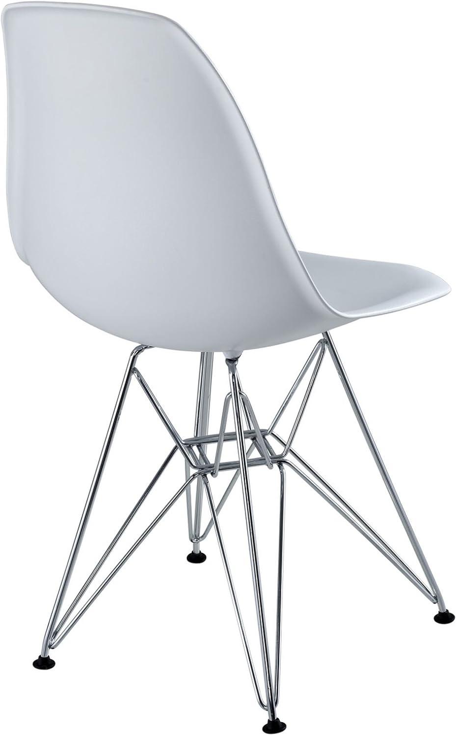 Sleek Modern Chromed Steel White Side Chair for Indoor/Outdoor