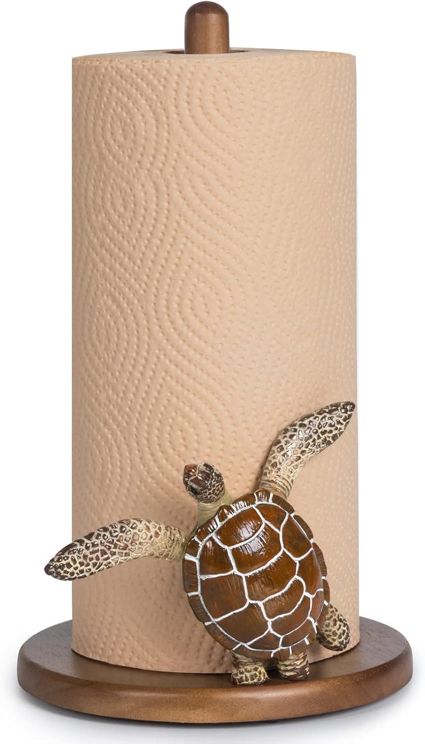 Wooden Brown Sea Turtle Coastal Paper Towel Holder