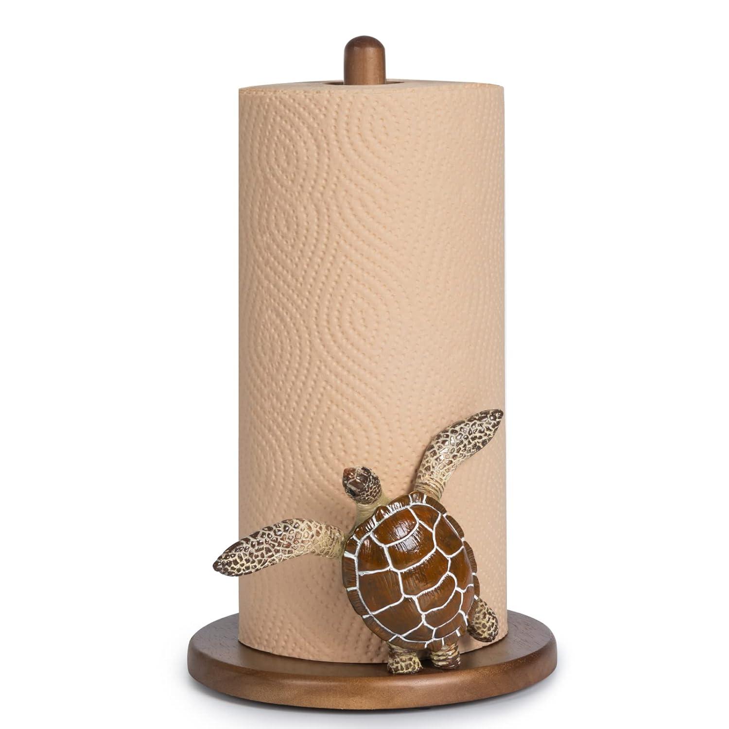 Turtle Paper Towel Holder - Decorative Paper Towel Holders Wooden Cute Decor Sea Turtle Gifts for Women Wood Kitchen Countertop Stand Unique Funny Animal Coastal Ocean Beach House Home Beachy