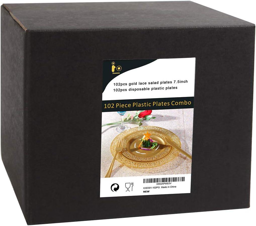 I00000 60pcs Plastic Gold Plates,10.25 inch Gold Rimmed Dinner Plates, White Disposable Plates, Parties or Wedding