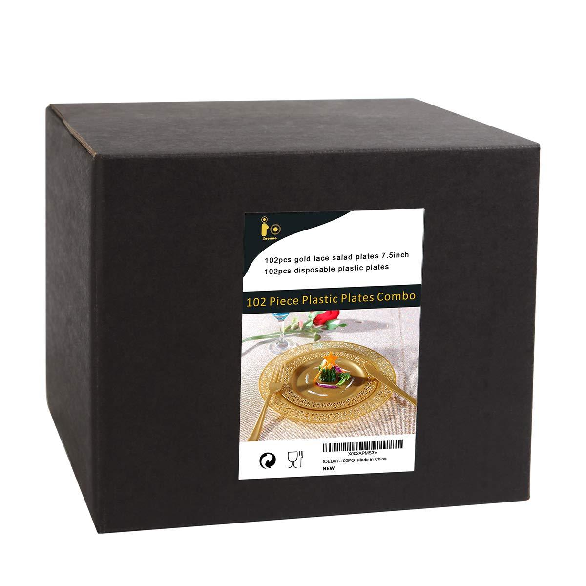 I00000 60pcs Plastic Gold Plates,10.25 inch Gold Rimmed Dinner Plates, White Disposable Plates, Parties or Wedding