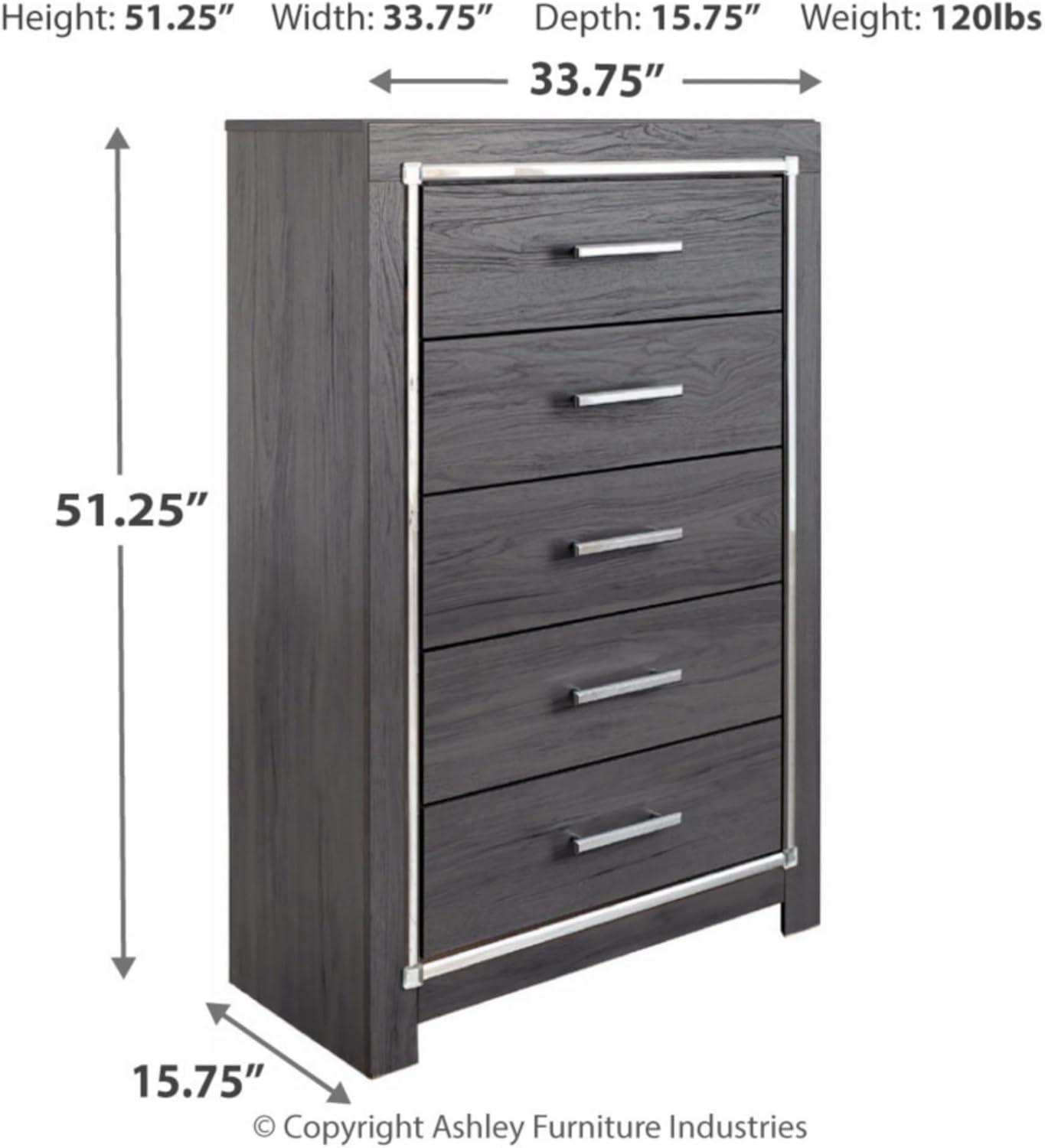 Gray 5-Drawer Chest with Chrome Accents