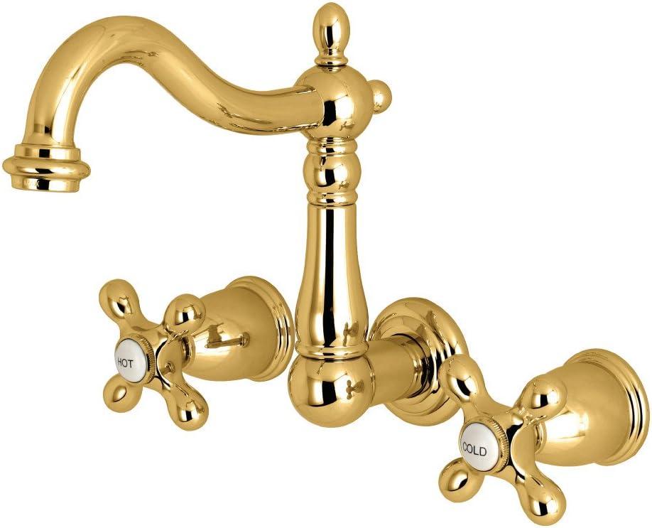 Kingston Brass KS1252AX 8-Inch Center Wall Mount Bathroom Faucet, Polished Brass