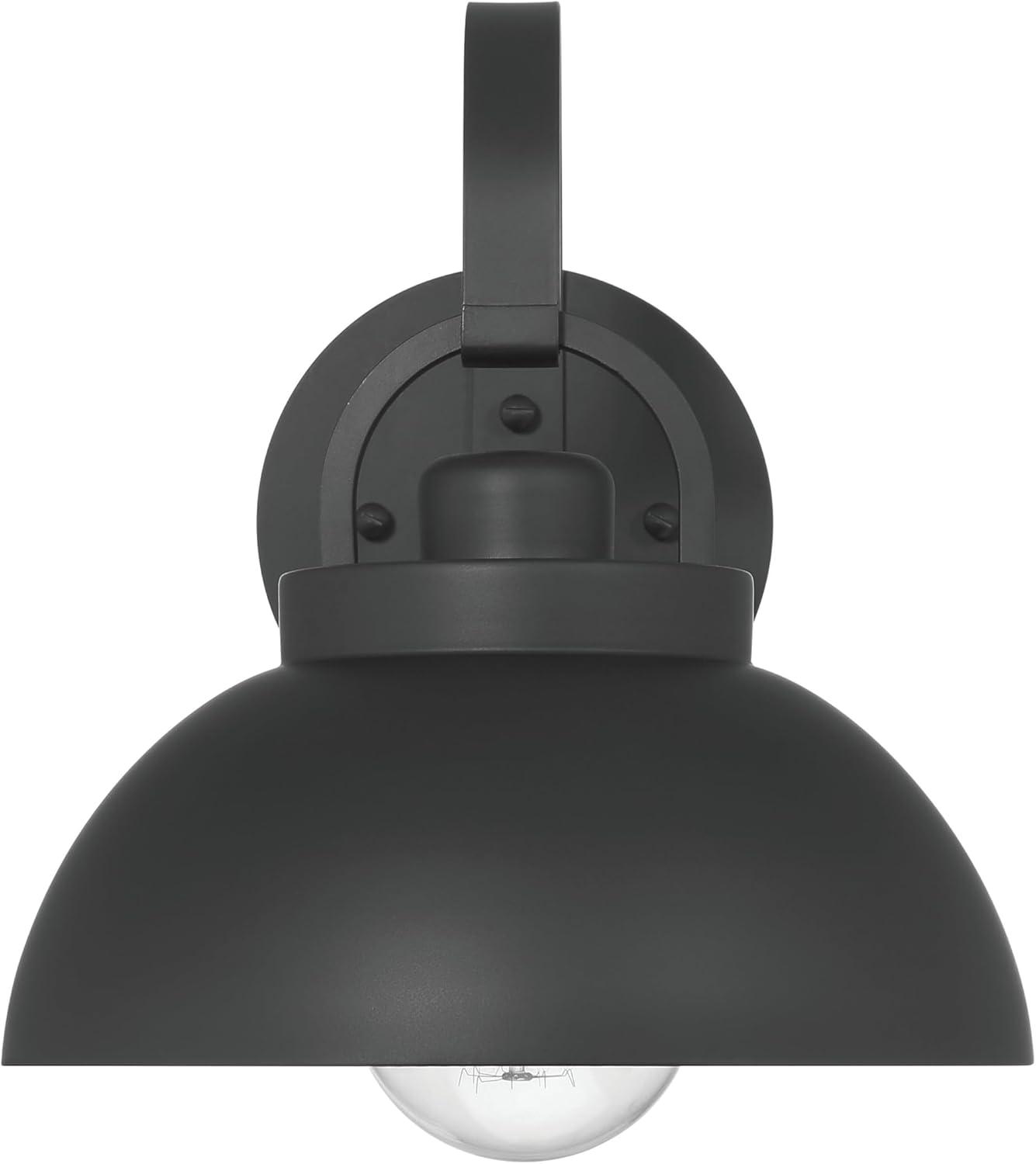 Robert Stevenson Lighting Easton Modern Farmhouse Metal Shade and Exposed Bulb Wall Mounted Outdoor Light Matte Black: ETL Listed, Steel Body